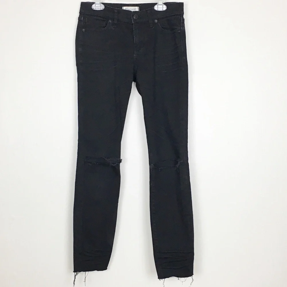 Madewell 8” Skinny‎ Black Jeans Rip Knee Raw Hem 26
